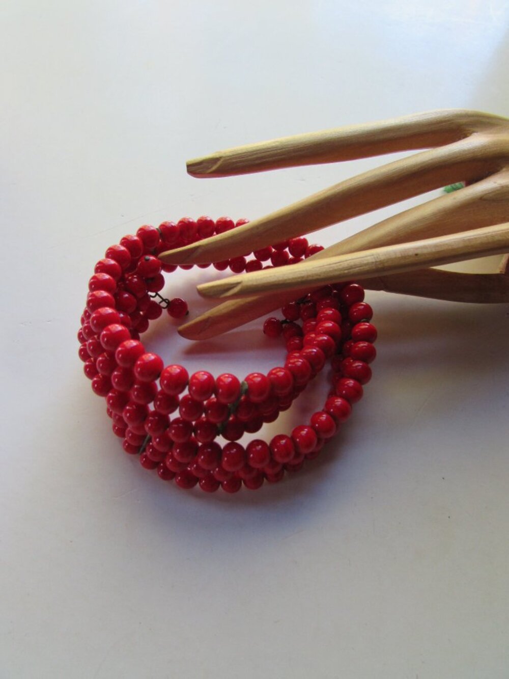 Vintage Expansion Bracelet Cherry Red Beads